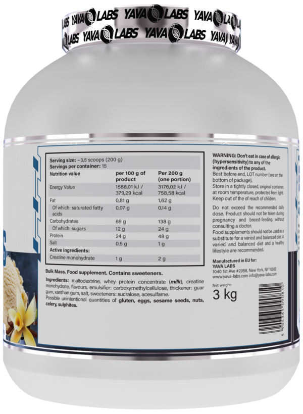 Gainer dla sportowców Bulk Mass Yava Labs 3kg - obrazek 8