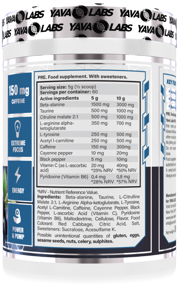 Przedtreningówka Pre Workout dla sportowców - Yava Labs 300g - obrazek 8