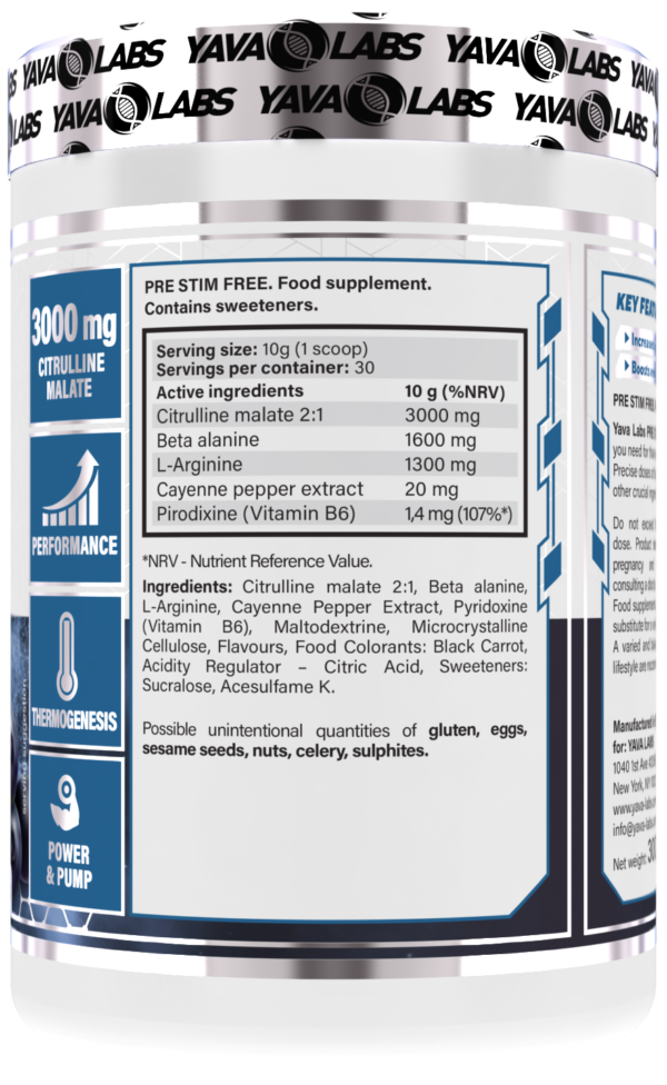 Przedtreningówka Pre Workout Stim Free dla sportowców - Yava Labs 300g - obrazek 4