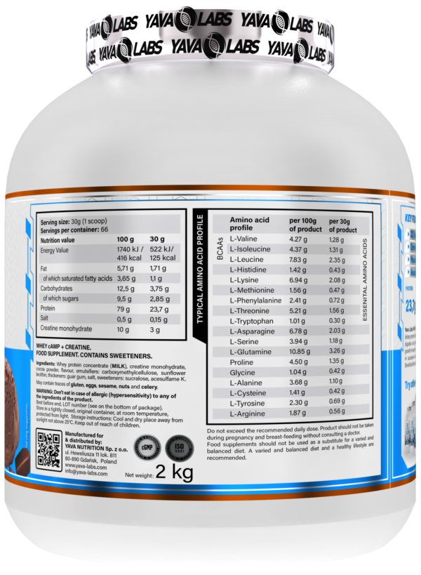 Yava Labs Whey cAMP + creatine Białko proteina z kreatyna dla sportowców 2 kg - obrazek 2