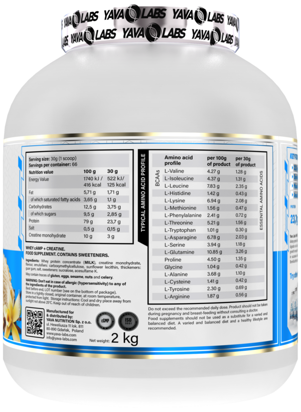 Yava Labs Whey cAMP + creatine Białko proteina z kreatyna dla sportowców 2 kg - obrazek 7