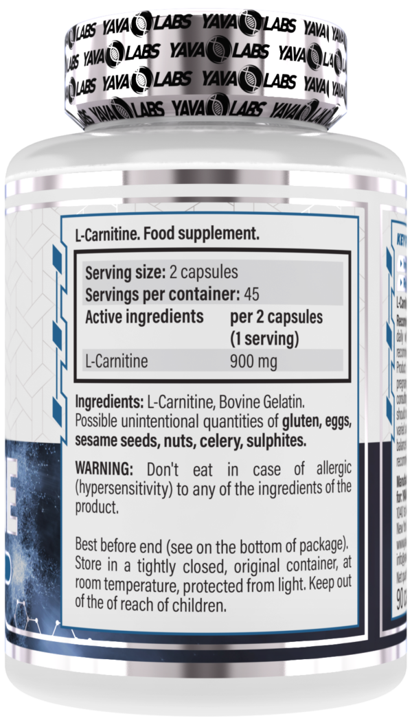 Spalacz tłuszczu L-CARNITINE - 90 caps Yava Labs - obrazek 2