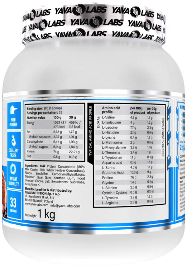 Białko na noc Protein Casein 1kg / Białko Kazeinowe yava labs dla sportowców - obrazek 4