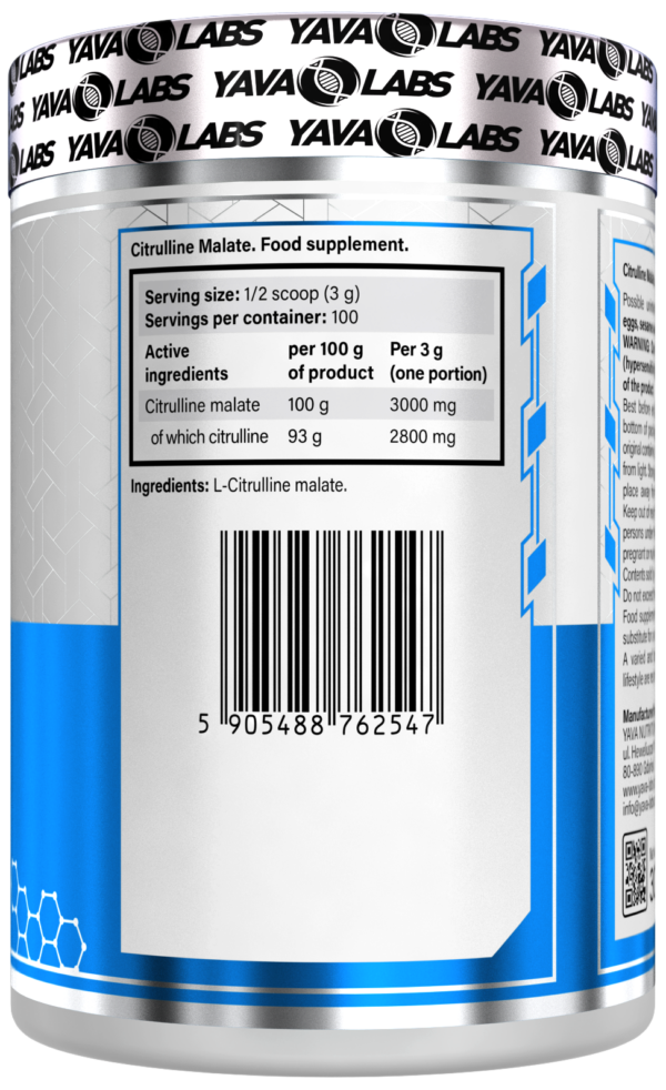 Przedtreningówka CITRULLINE MALATE naturalna pompa siła dla sportoców Yava Labs - 300g - obrazek 2