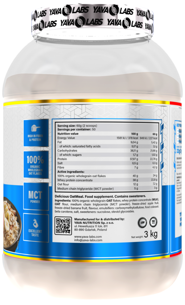 Białko owsianka z owocami dla sportowców - Proteiny 22g Białka w porcji Yava Labs 3kg - obrazek 7
