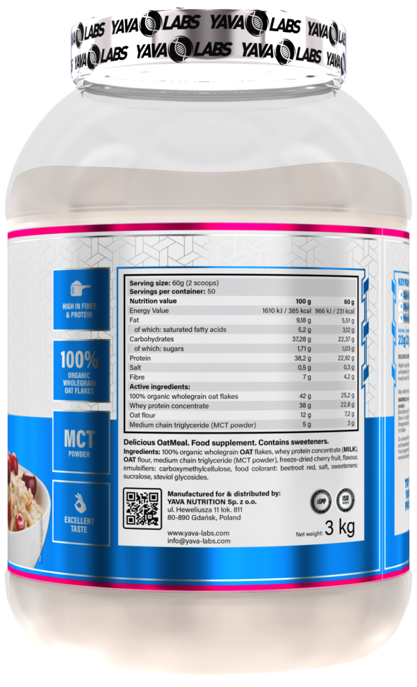 Białko owsianka z owocami dla sportowców - Proteiny 22g Białka w porcji Yava Labs 3kg - obrazek 9