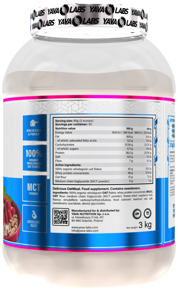 Białko owsianka z owocami dla sportowców - Proteiny 22g Białka w porcji Yava Labs 3kg - obrazek 13