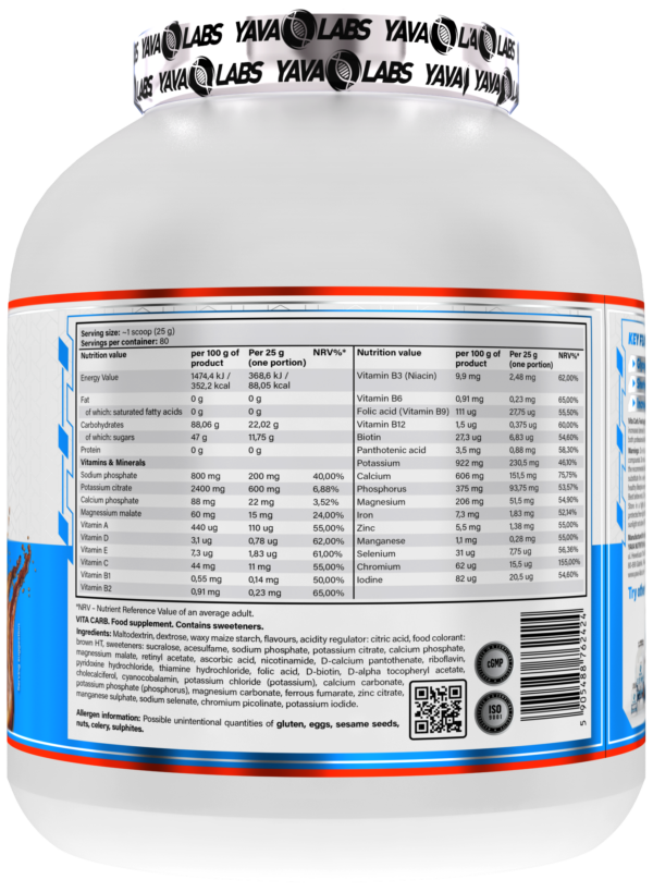Vita Carb + 20 Witamin i Minerałów Węglowodany dla sportwoców - Yava Labs 2kg - obrazek 4