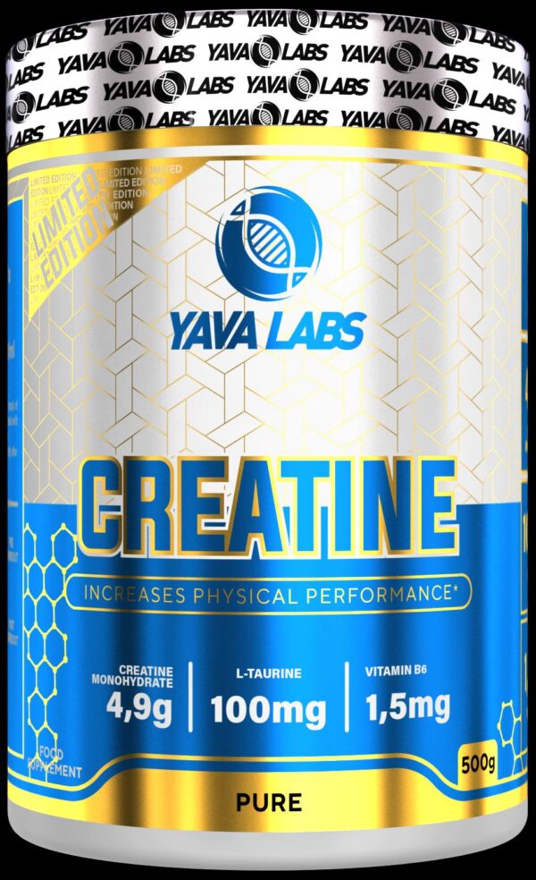 Yava Labs Creatine Pure 500g – Kreatyna Monohydrat + Tauryna + Witamina B6 – Siła, Wytrzymałość, Regeneracja , dla sportowców i nie tylko